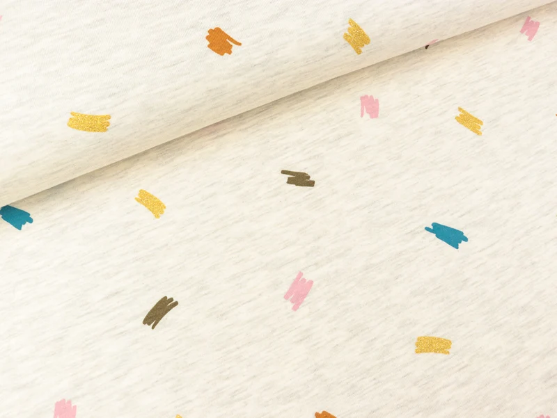 Jersey Melange Glitter Scribbles bunt auf Ecru meliert