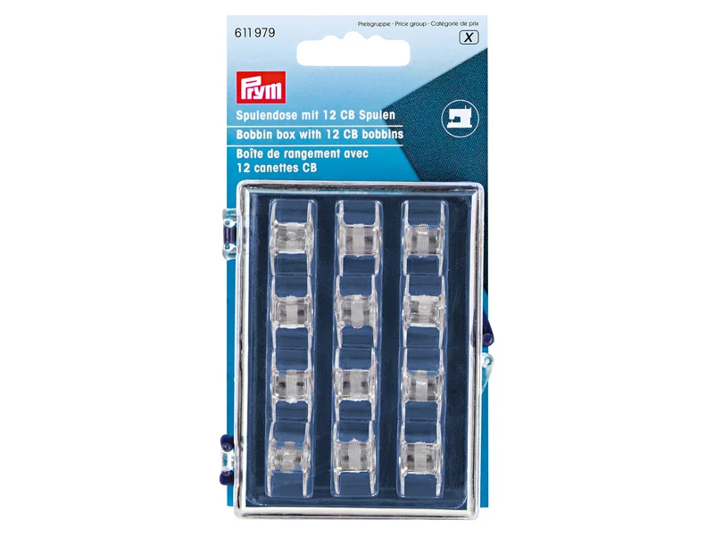 Prym 611979 Spulendose mit 12 CB-Kunststoffspulen transparent