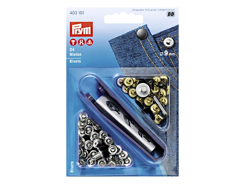 Prym 403101 Nieten ø 9mm silber-alteisen - 24 Stück