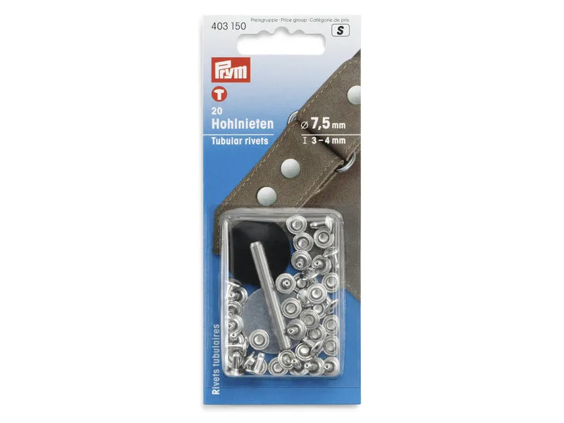 Prym 403150 Hohlnieten ø 7,5mm / 3 - 4mm silberfarbig - 20 Stück