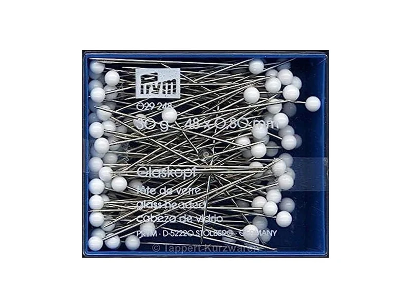 Prym 029248 Glaskopfstecknadeln 48 x 0,80mm - silber, weiß - 1 Dose, 30g