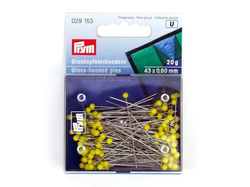Prym 029153 Glaskopfstecknadeln 43 x 0,60mm - silber, gelb - 1 Dose, 20g