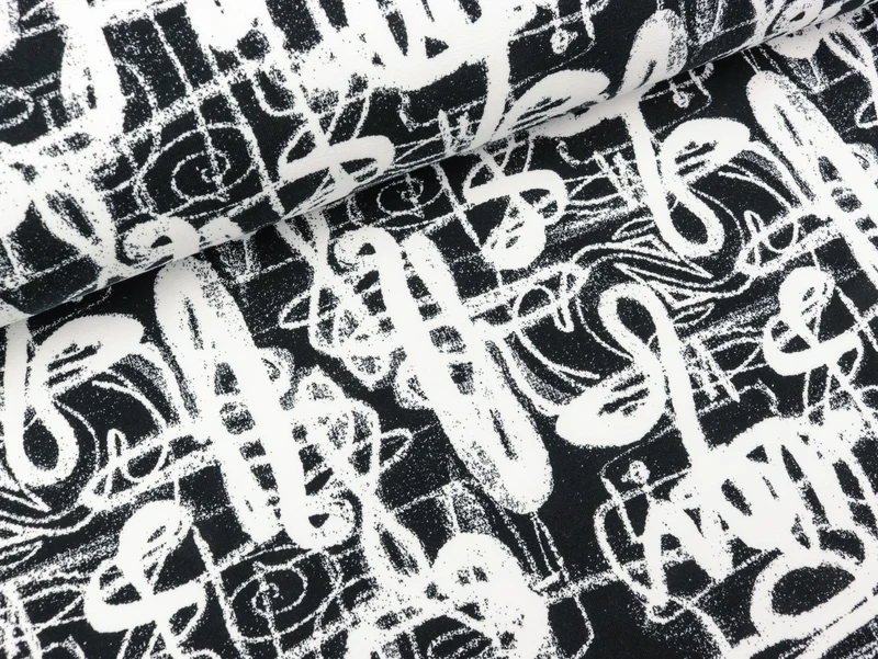 Leichter Baumwollsweat Scibbles Print weiß auf Schwarz