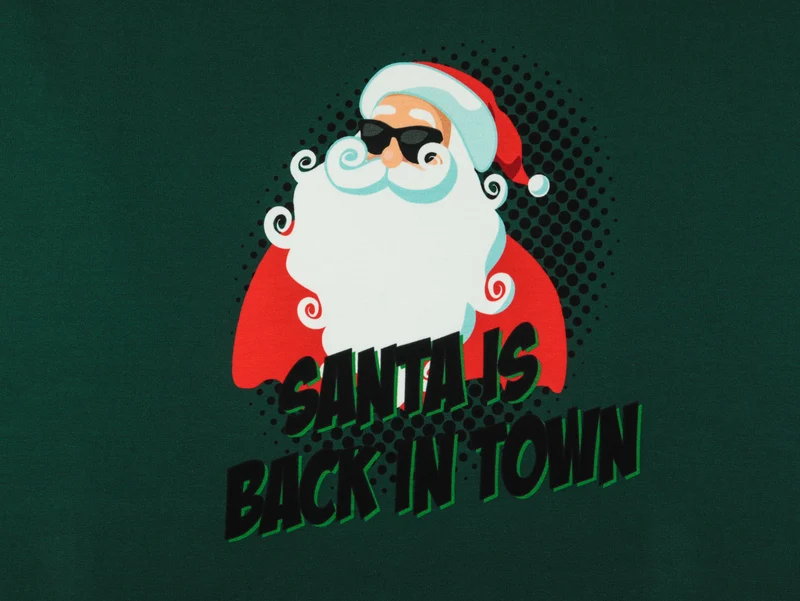 French Terry Santa is back in Town dunkelgrün-bunt Panel 100cm