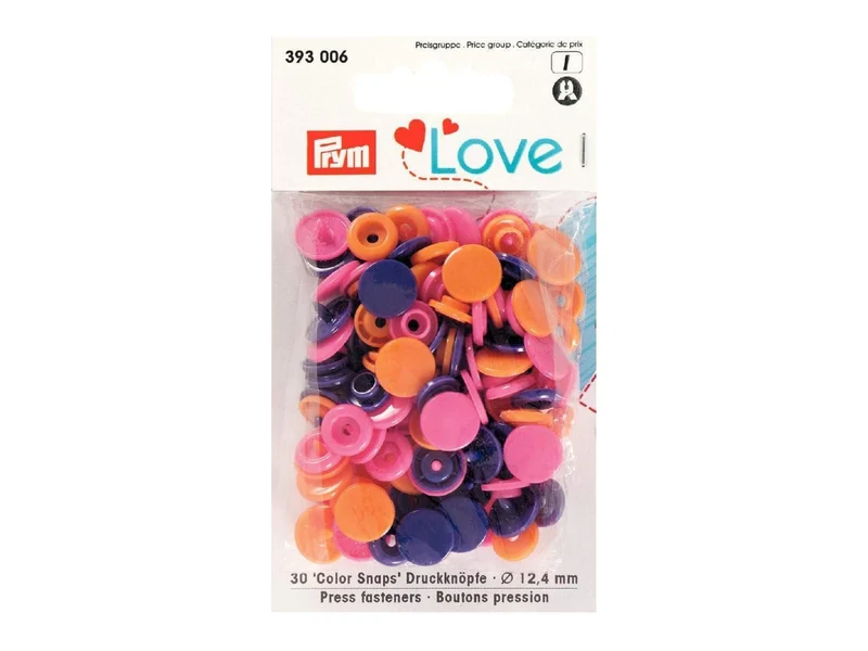 Prym Love 393006 Nähfrei Druckknöpfe Color Snaps 12,4mm orange-pink-violett 30 Stück