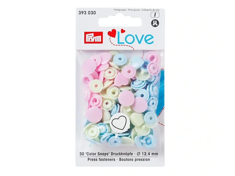 Prym Love 393030 Nähfrei Druckknöpfe Color Snaps Herz 12,4mm pink-grün-hellblau 30 Stück
