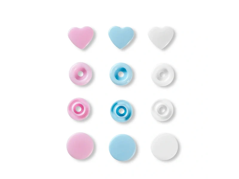Prym Love 393030 Nähfrei Druckknöpfe Color Snaps Herz 12,4mm pink-grün-hellblau 30 Stück
