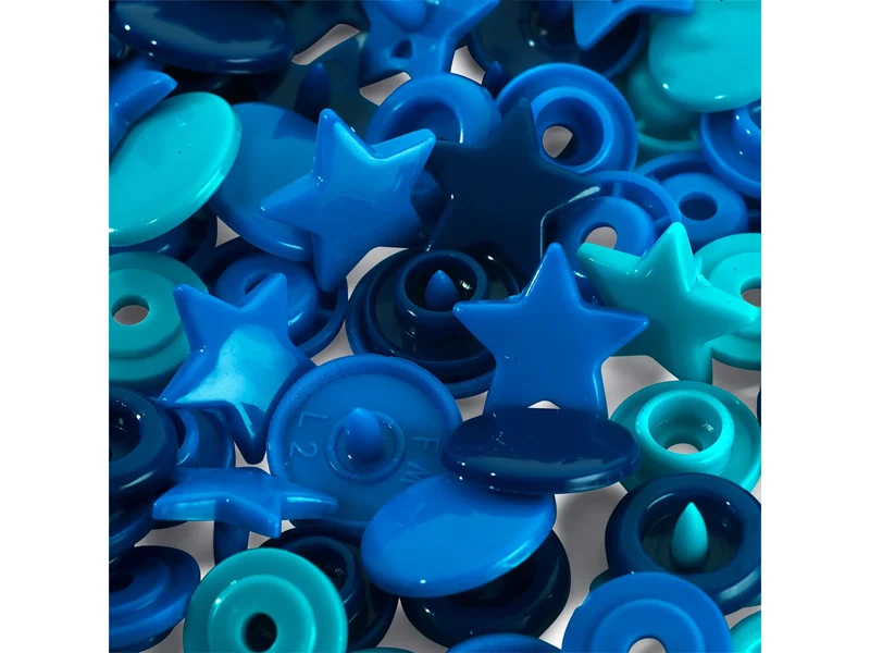 Prym Love 393060 Nähfrei Druckknöpfe Color Snaps Sternform 12,4mm blau-türkis-marine 30 Stück