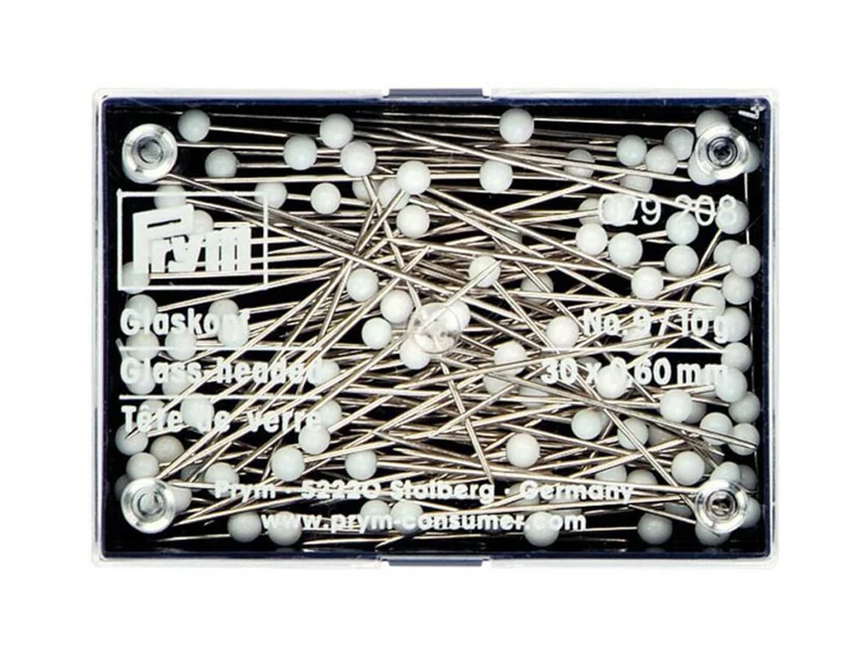 Prym 029208 Glaskopfstecknadeln 30 x 0,60mm - silber, weiß - 1 Dose, 10g