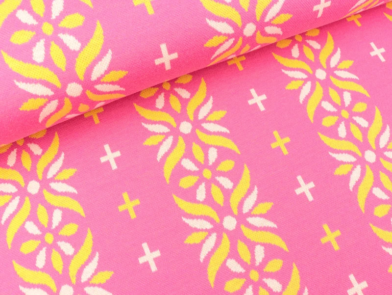 Hamburger Liebe 3 Farb-Jacquardjersey Evermore Flourish ortensia-polenta-winterweiß
