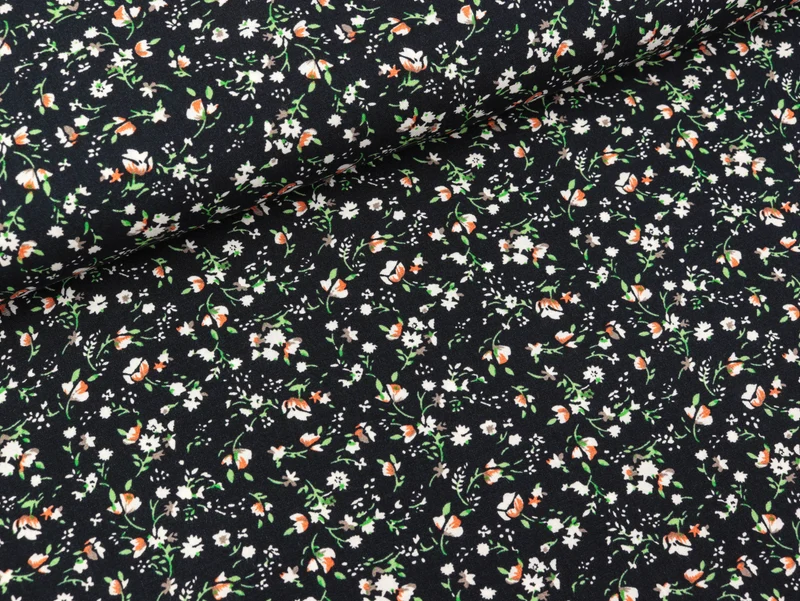 Viskose Popeline Webware Mille Fleurs bunt auf Marine