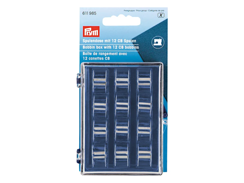 Prym 611985 Spulendose mit 12 CB-Metallspulen transparent