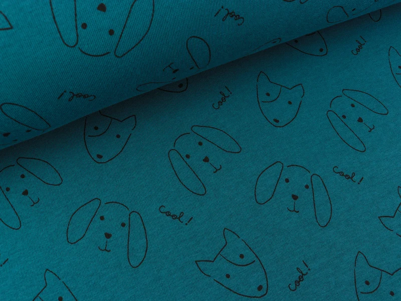 Baumwollsweat Cool Dogs petrol by Poppy Fabrics