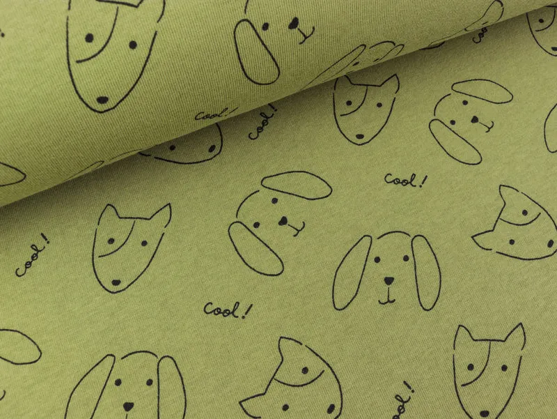 Baumwollsweat Cool Dogs oliv by Poppy Fabrics