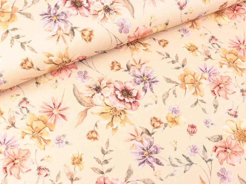 French Terry Large Flowers bunt auf Poudre Digitaldruck