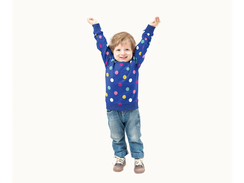 French Terry Big Dots bunt auf Royalblau