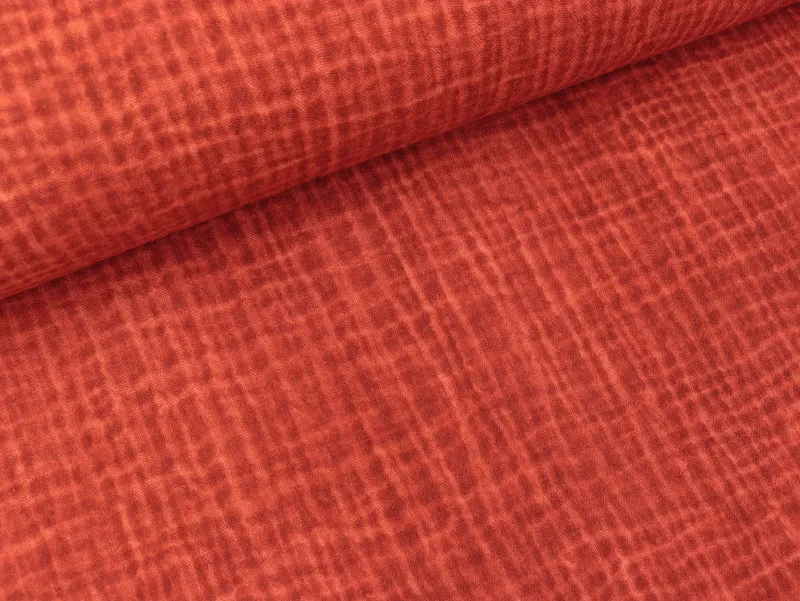 Baumwoll Musselin Double Gauze Stonewashed ziegel-salmon