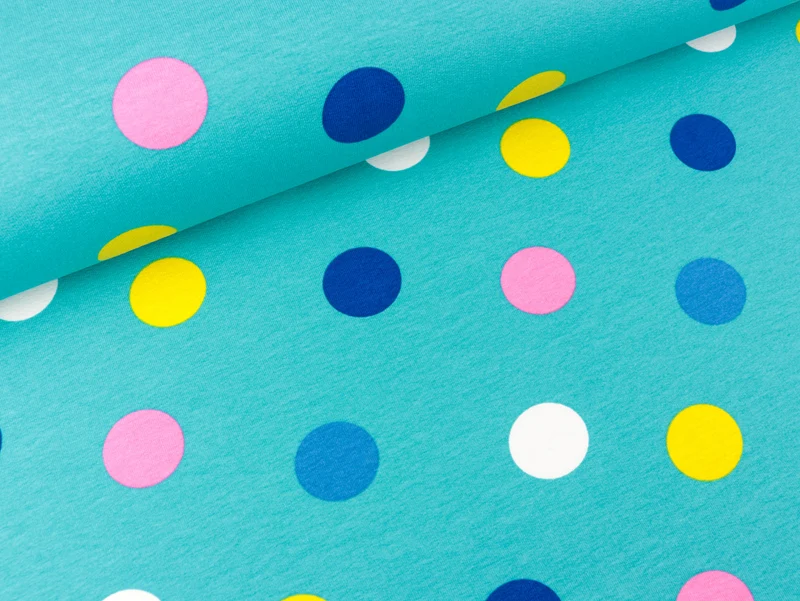 French Terry Big Dots bunt auf Aqua