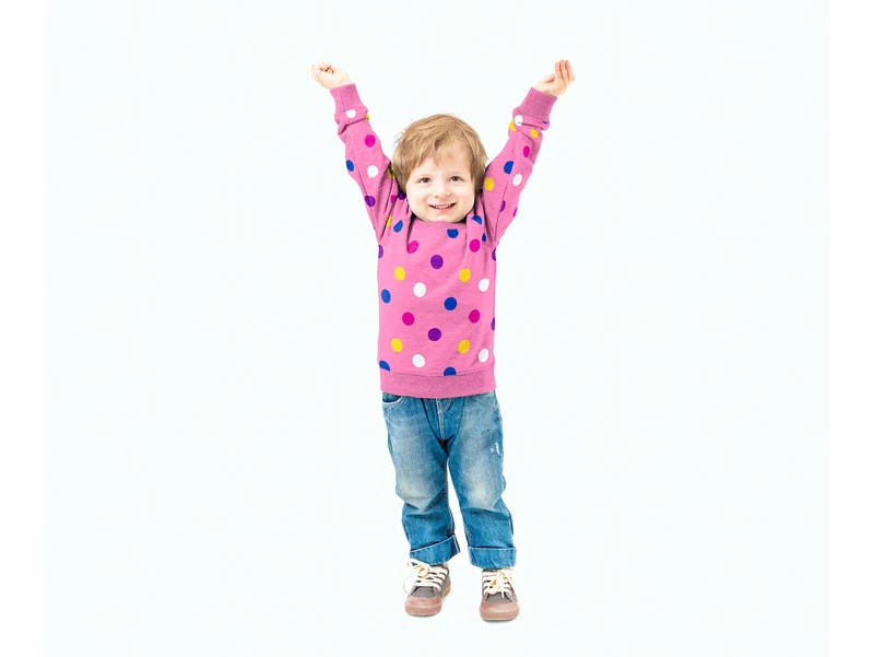 French Terry Big Dots bunt auf Himbeere