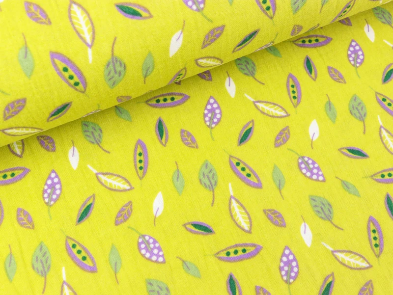 Baumwoll Double Gauze Kleine bunte Blätter auf Lime