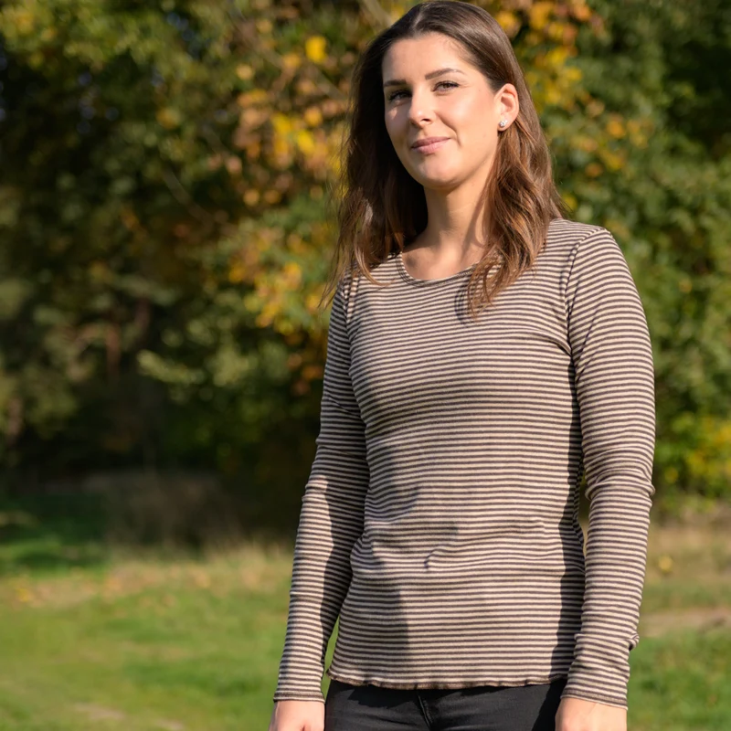 Bio-Baumwoll-Shirt, Langarm, schmal gestreift