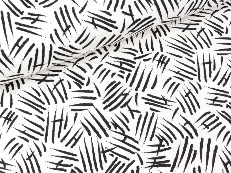 Baumwolljersey Strokes schwarz auf Weiß
