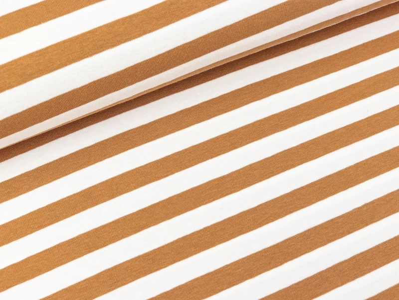 Baumwolljersey YD Stripe caramel-weiß 1cm Streifenbreite