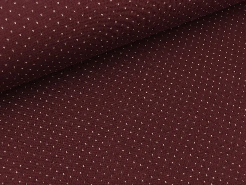 Reststück 9cm - Jacquard-Jersey Minipünktchen bordeaux-weiß