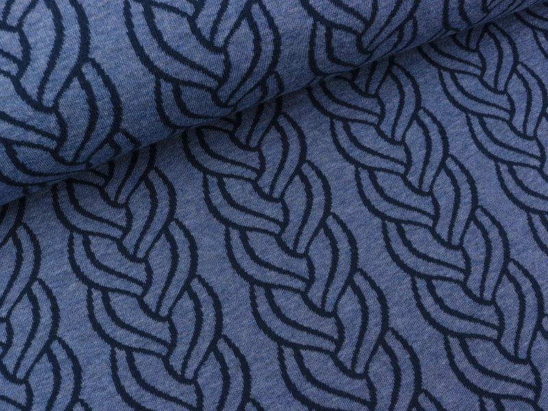 Reststück 23cm - Hamburger Liebe Jacquard Sweet Home Plait Doubleface jeansblau melange-blue navy