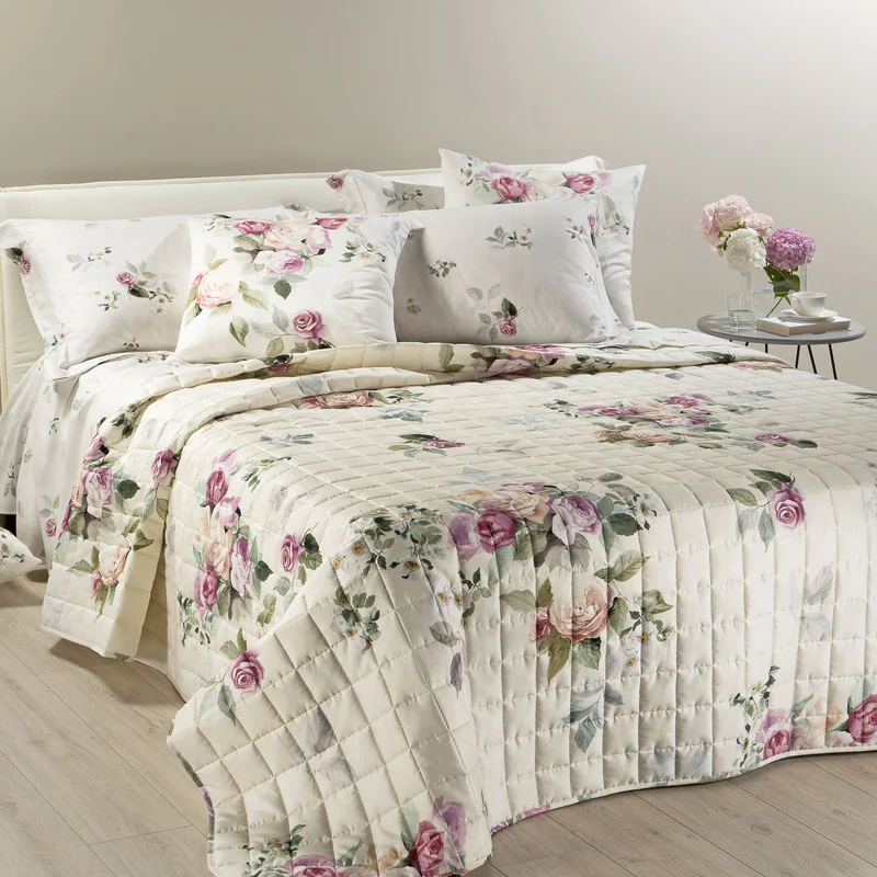Copriletto Primaverile rose e fiori Floreale in Raso di cotone 80 gr/mq