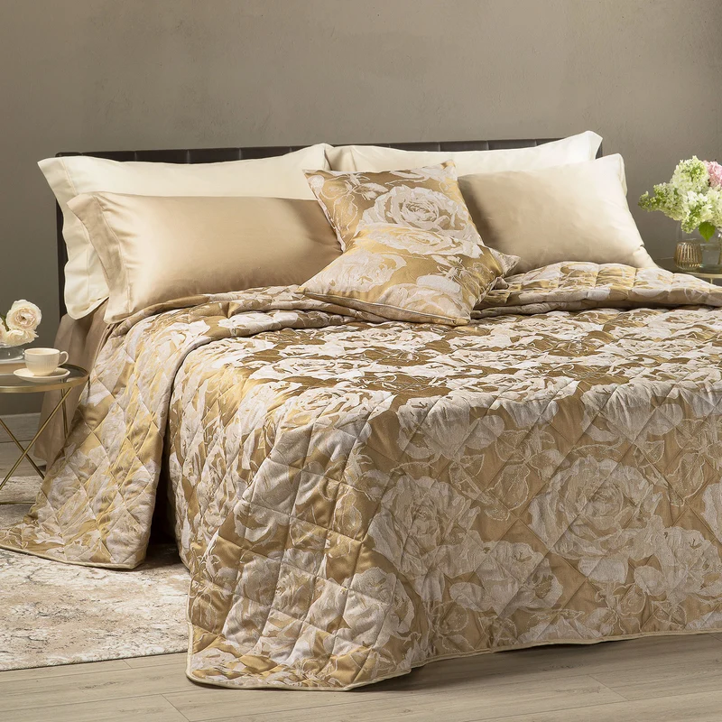 Copriletto Primaverile rose in Raso Jacquard 80 gr/mq
