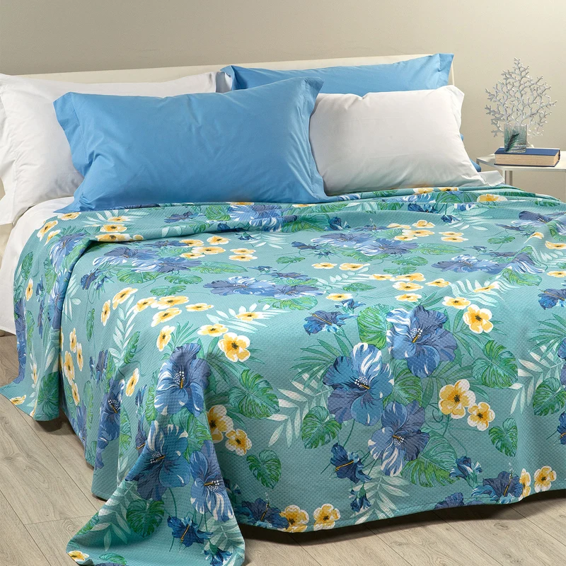 Copriletto Estivo hibiscus Moderno in Cotone Piquet